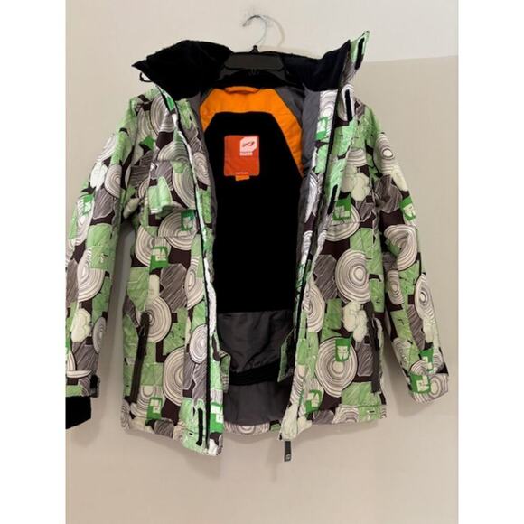 Orage Ski Snowboard Hooded Jacket Green White Geometric Design Youth Medium - Picture 3 of 10